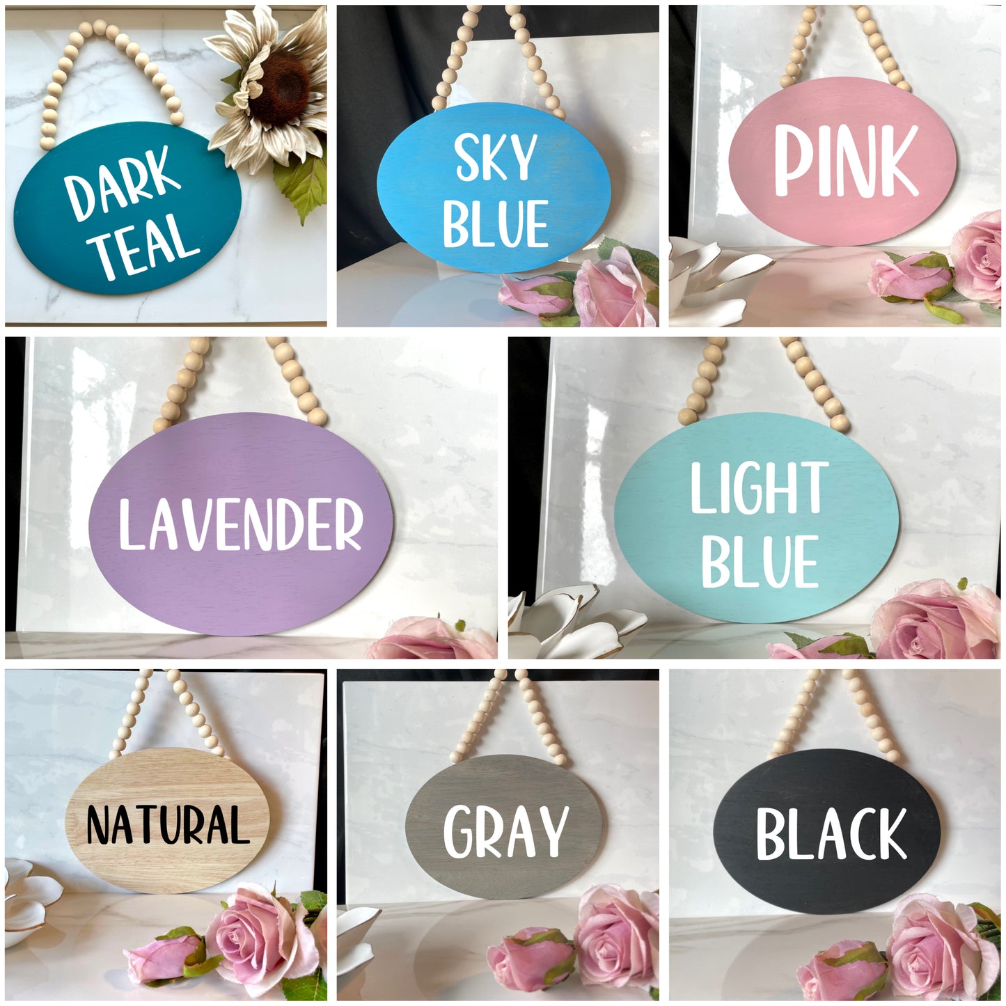 Black Custom Door Sign, Oval Reversible Wood Door Hanger- Black