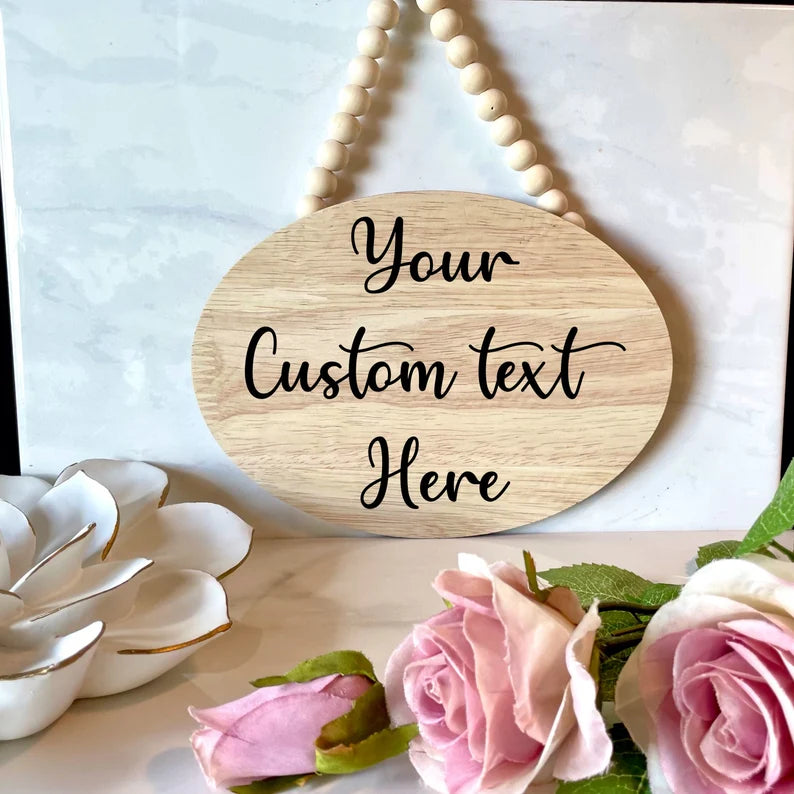 Custom Door Sign, Oval Reversible Wood Door Hanger