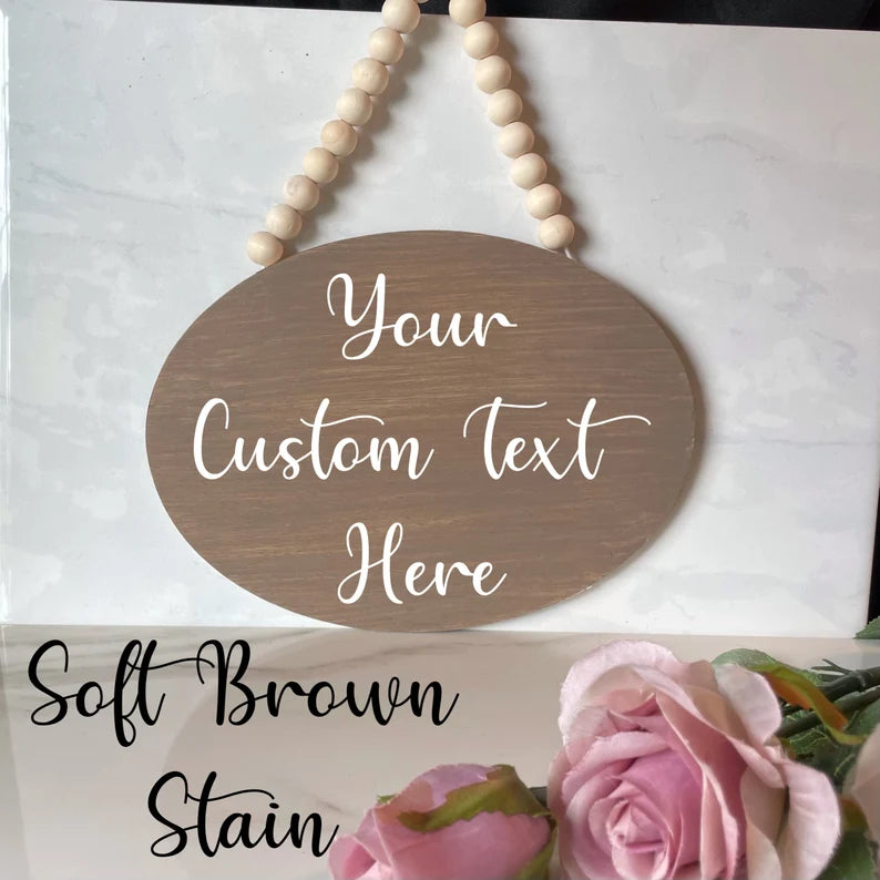 Custom Door Sign, Oval Reversible Wood Door Hanger