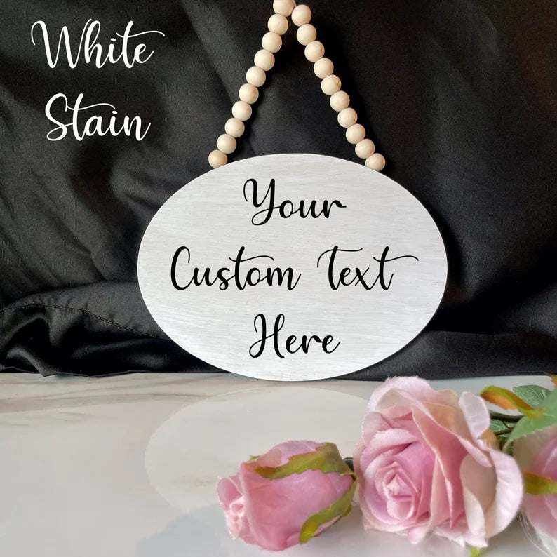 Custom Door Sign, Oval Reversible Wood Door Hanger