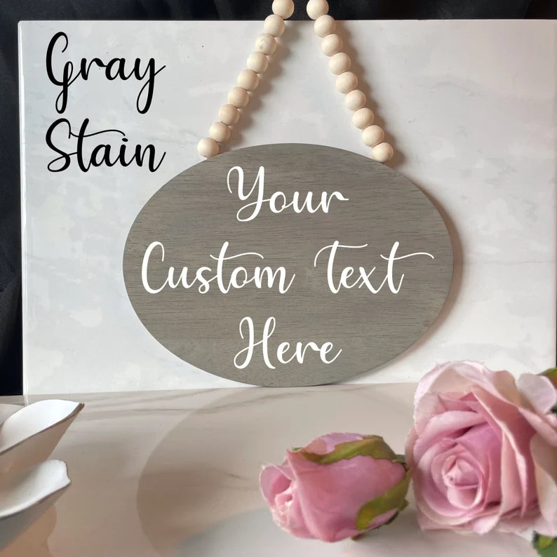 Custom Door Sign, Oval Reversible Wood Door Hanger