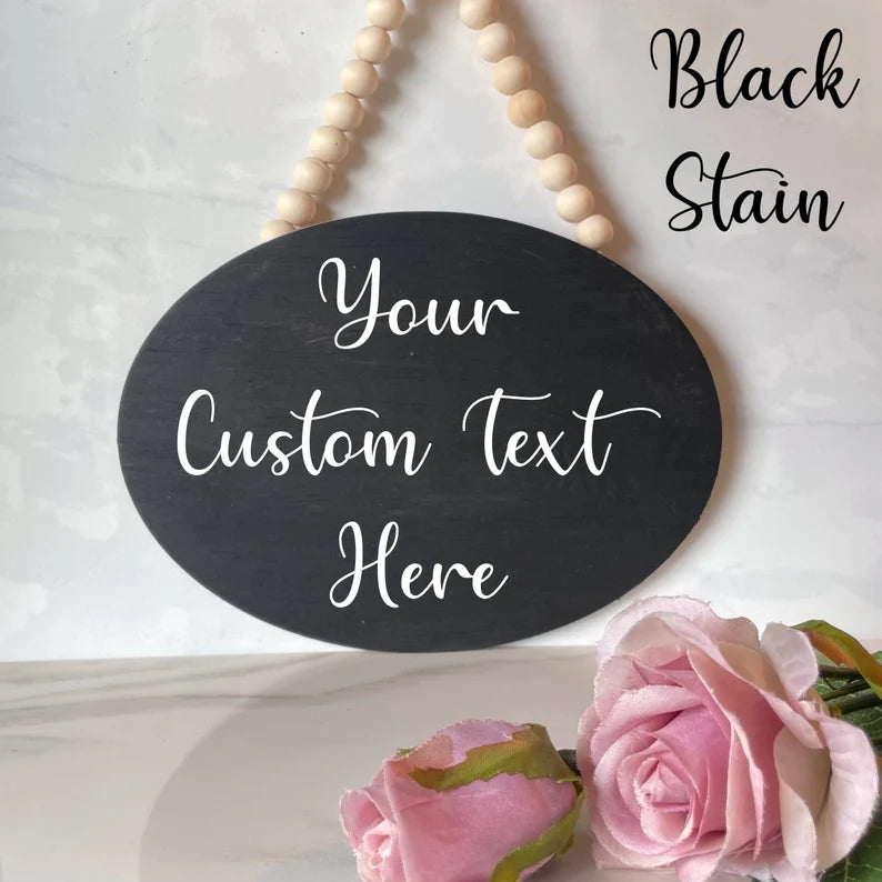 Custom Door Sign, Oval Reversible Wood Door Hanger