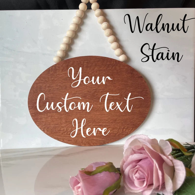 Custom Door Sign, Oval Reversible Wood Door Hanger