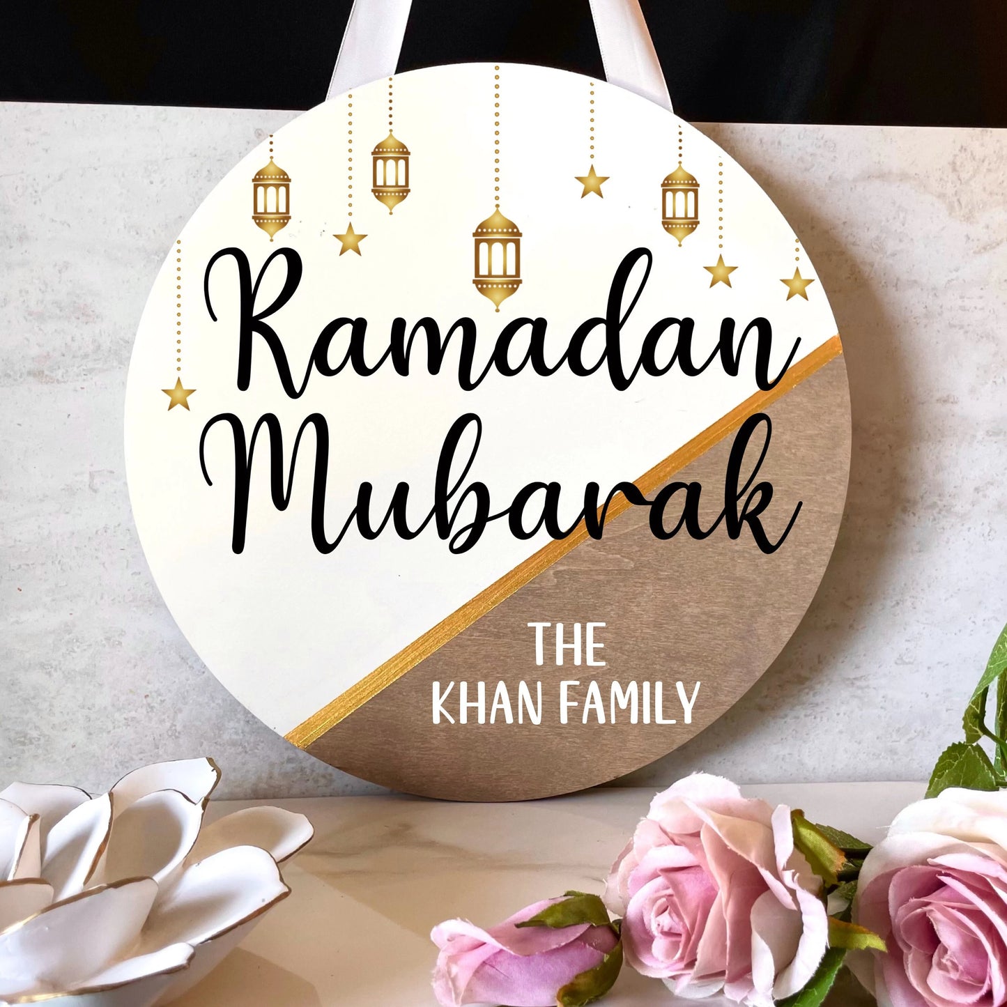 Ramadan and Eid Mubarak Wood Door Sign | Islamic Holiday Decor | Custom Gifts