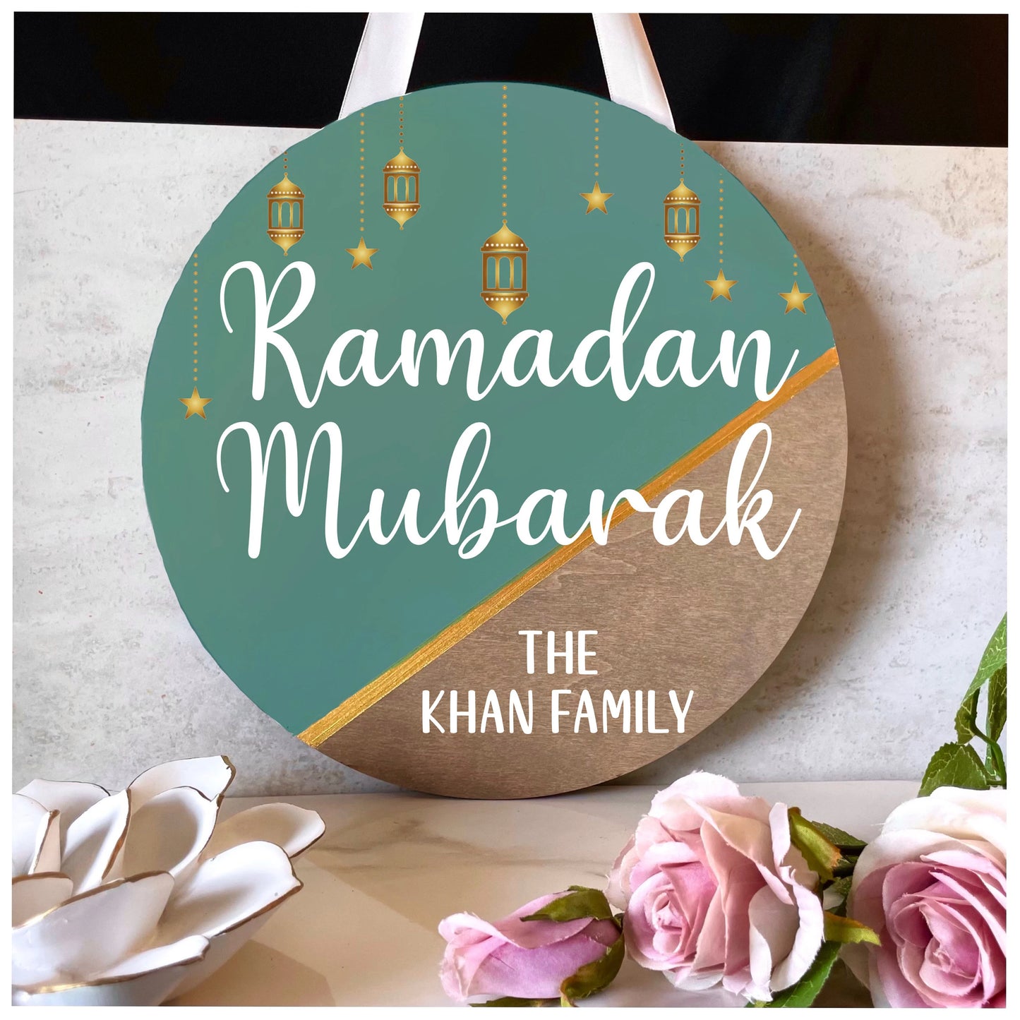 Ramadan and Eid Mubarak Wood Door Sign | Islamic Holiday Decor | Custom Gifts