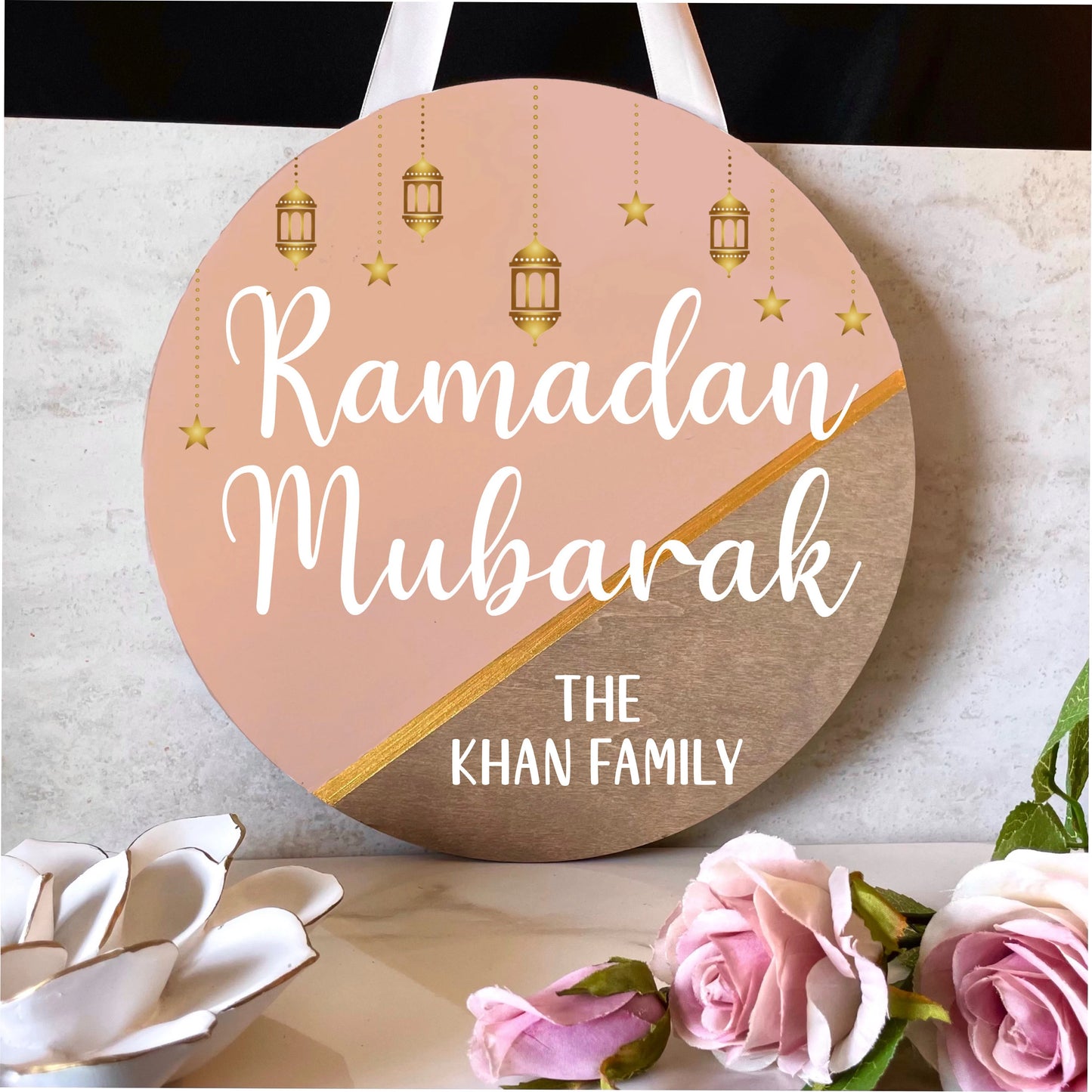 Ramadan and Eid Mubarak Wood Door Sign | Islamic Holiday Decor | Custom Gifts