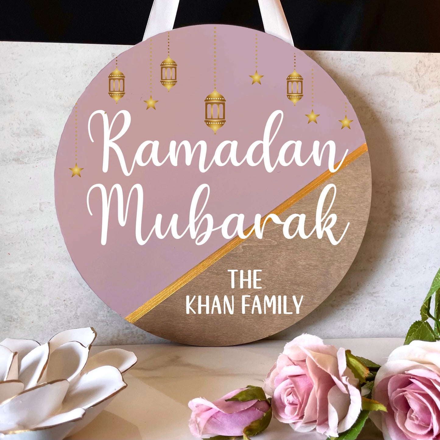 Ramadan and Eid Mubarak Wood Door Sign | Islamic Holiday Decor | Custom Gifts