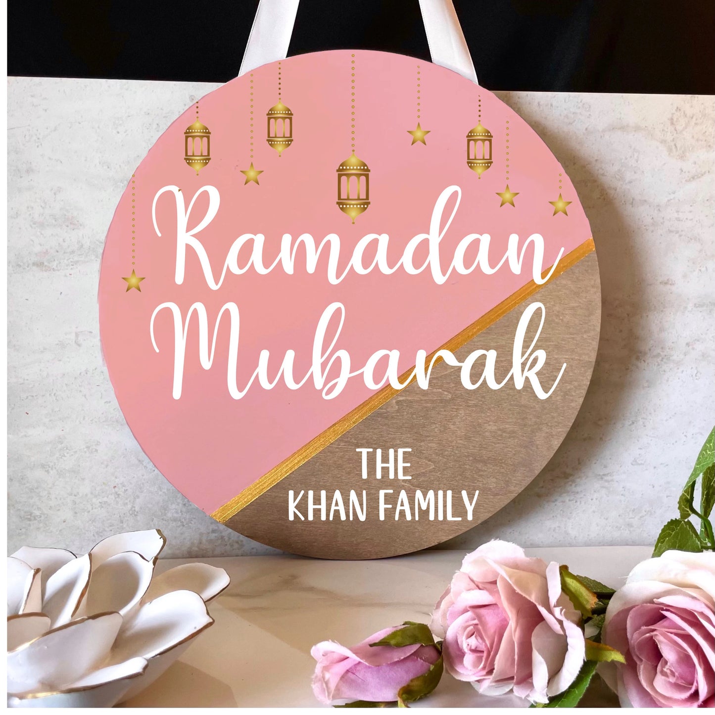 Ramadan and Eid Mubarak Wood Door Sign | Islamic Holiday Decor | Custom Gifts