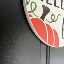 Hello Fall Door Sign - Porch decor with fall foliage